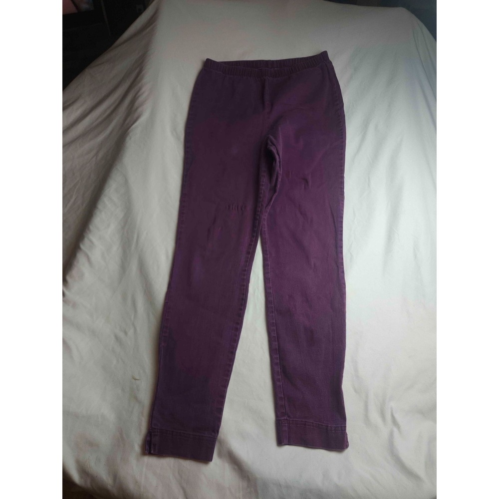Honors Ankle Pants Women L Purple Cotton Blend Elastic Waist Pull On Stretch USA